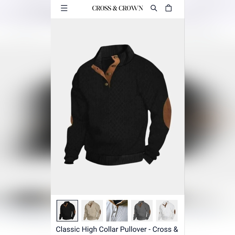 Men's Black Cross & Crown Sweater with Brown Accents NWT XL